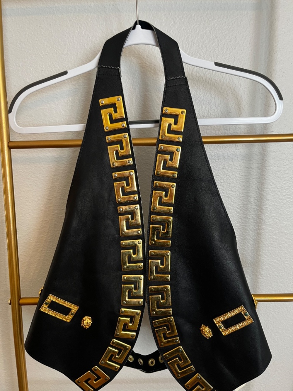 Authenticated Gianni Versace 90s Black Suede Greca Medusa Backless Vest